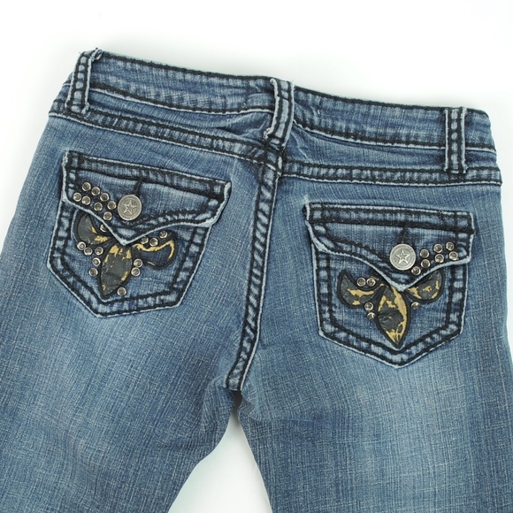 Miss Chic Jeans Denim - MISS CHIC Studded Fleur de lis rhinestone  Jeans 3